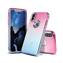 iPhone X (Ten) Two Tone Color Hybrid Case (Hotpink Blue)